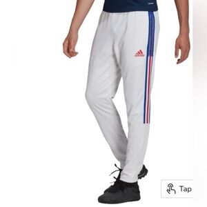 Adidas Men's Tiro Track Soccer Training Pants White, Red and Blue Accents, Sz L